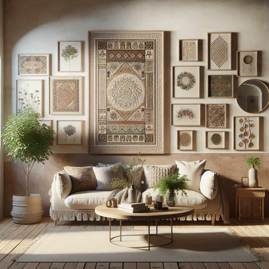 Creative wall hanging ideas in living room.