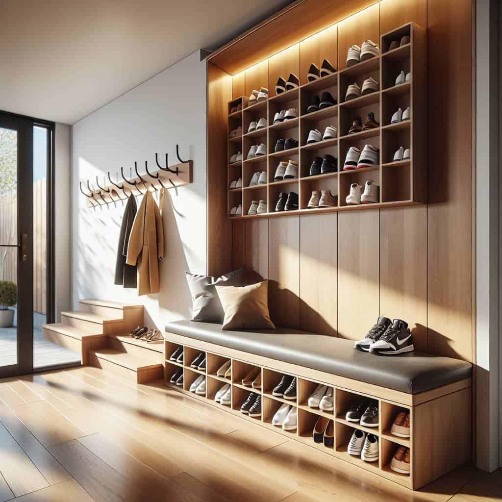 Transform Your Space: Creative Entryway Shoe Storage Solutions 2 Modern entryway shoe storage with bench.
