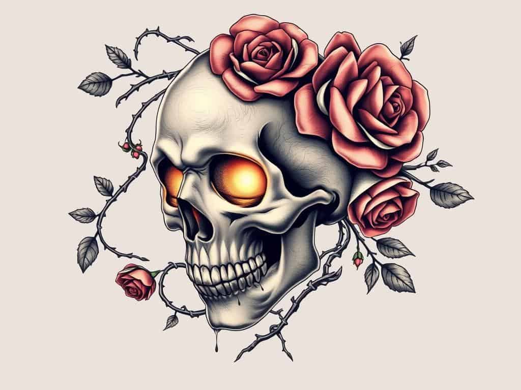 Skull and Rose Tattoo Ideas