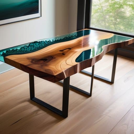 DIY epoxy river table finish, flowing wood